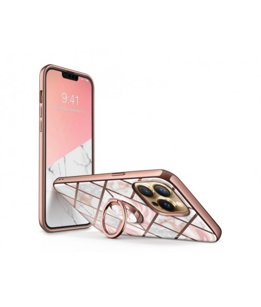 Husa Supcase Comso Compatibila Cu iPhone 13 Pro, Cu Inel Pe Spate, Marble Roz